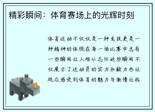 精彩瞬间：体育赛场上的光辉时刻